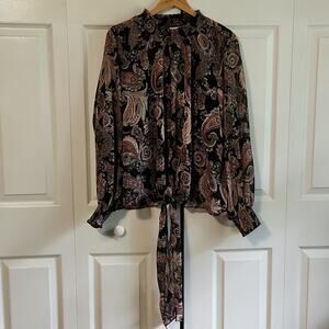 Ophelia Roe Womens Paisley Sheer Overlay & Tank Top Size 2X Tie Waist Mock Neck